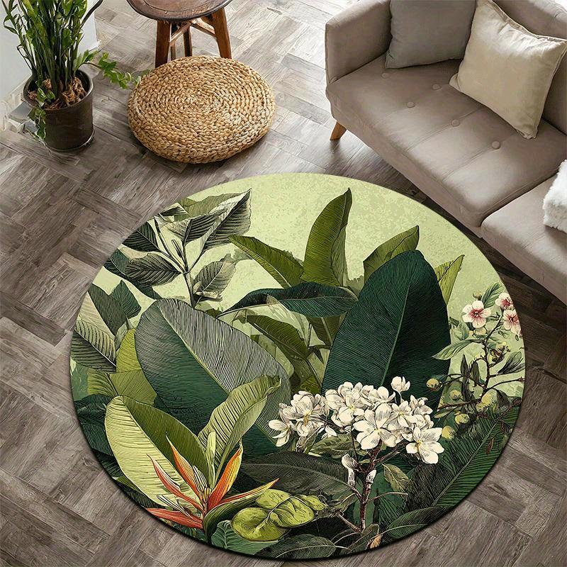 Luxury Tropical Botanical  Pattern Round Shape Floor Mats Kitchen Hallway Runner Rug Bedroom Living Room Soft Carpet Non-slip Area Rug