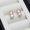New In Freshwater Pearl Earrings For Women,Cute Small Zircon Natural Pearl Stud Earring Wife Birthday Gift White Pink
