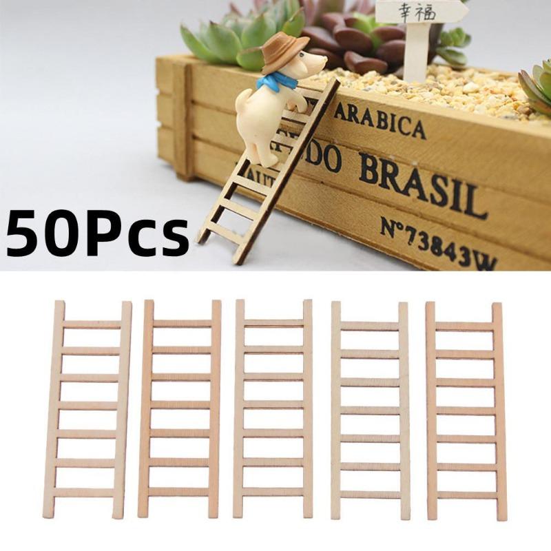 50pcs DIY Mini Wooden Step Ladder Miniature Handcraft Micro Landscape Ornament Fairy Home Decoration Garden Supplies