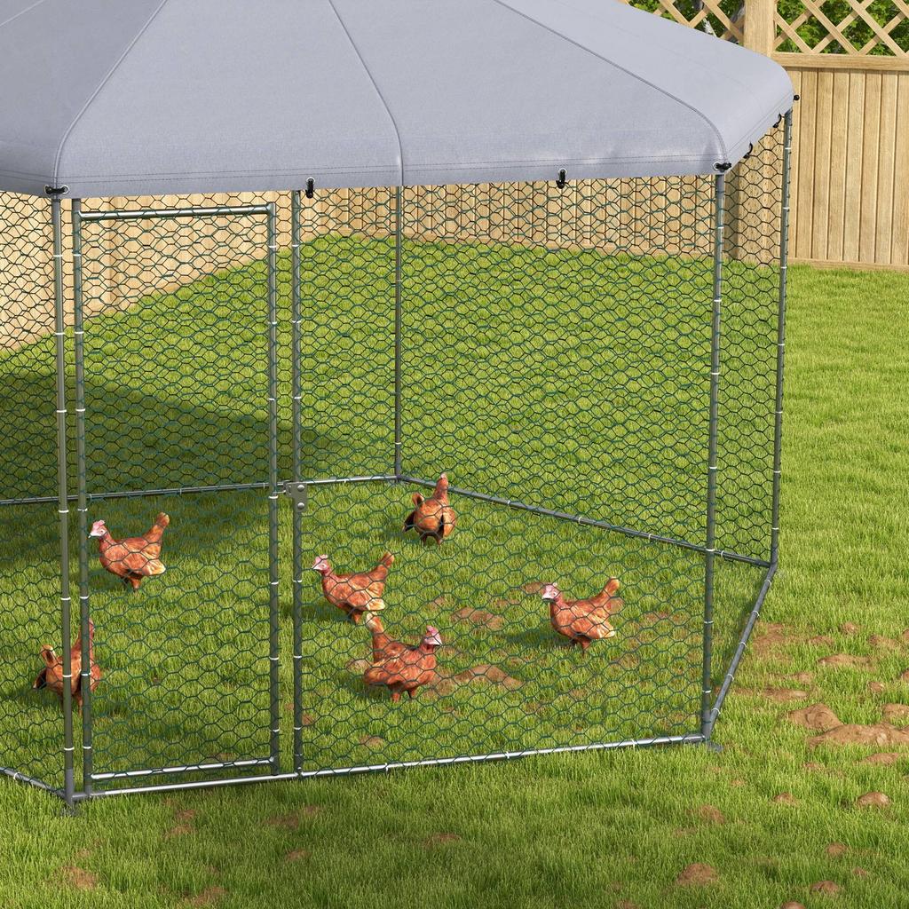 Chicken Coop for 10-15 Chickens, Hens, Rabbits, Ducks, Outdoor Garden Chicken Run, 4 X 3.5 X 2.6m