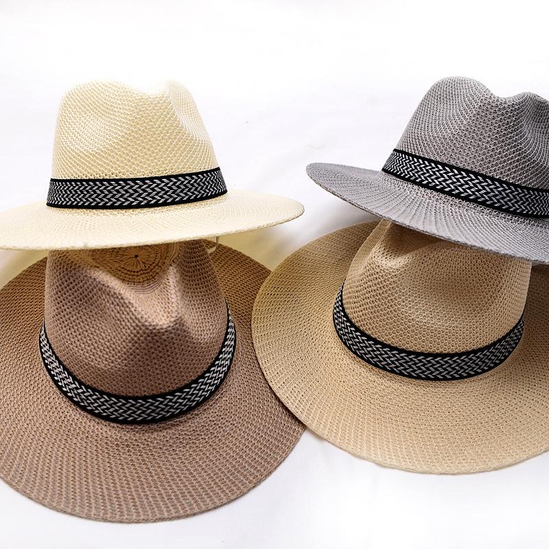 Men's Sunscreen Bamboo Woven Big Edge Hat Spring and Summer Men's Straw Hat Western Cowboy Hat Top Hat Sun Hat Seaside