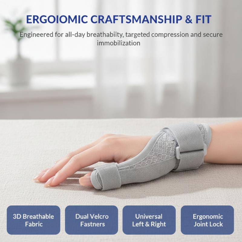 Polyester Wrist Guard Grey Black Adjustable Protective Immobilizer For Thumb Splint Fractures Unisex