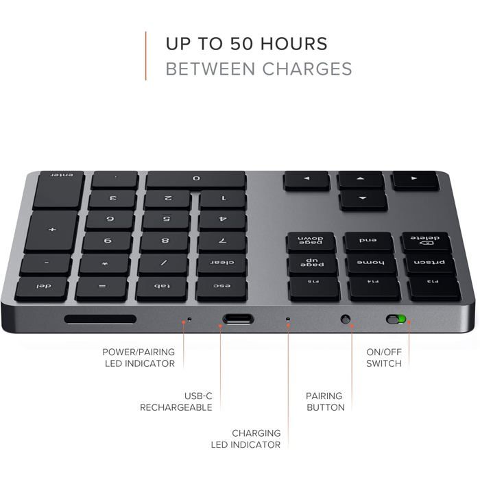 Clavier Numérique Étendu - SATECHI - Bluetooth - Aluminium - USB-C Rechargeable - MacOS