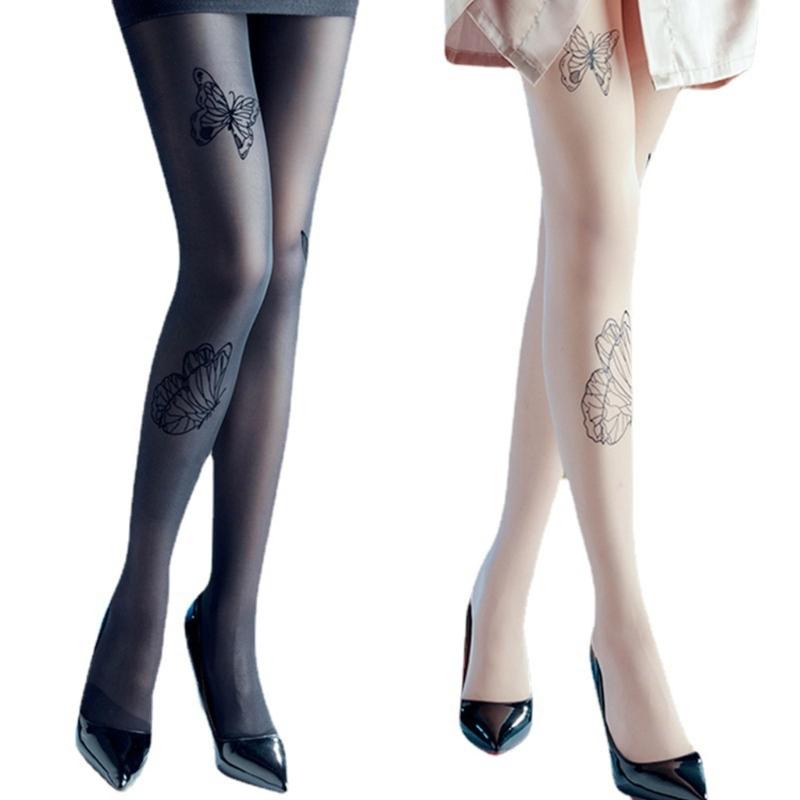Black Socks Leggings Pantyhose Comfortable Seamless Sheer Tight Butterfly Print Hose Lace Stockings for Women Girl Teen