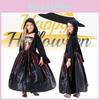 Spooky Black Halloween Cosplay Dress For Girls With Matching Necklace