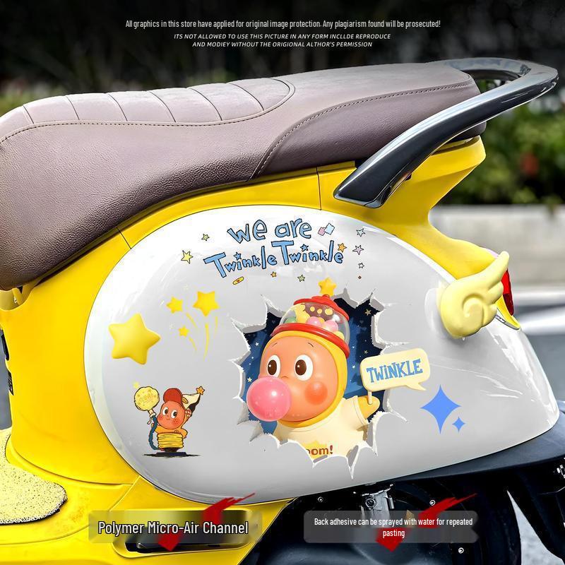 Creative Cartoon Star Electric Motorcycle Waterproof Decals - Cute, Decorative Car Body Stickers