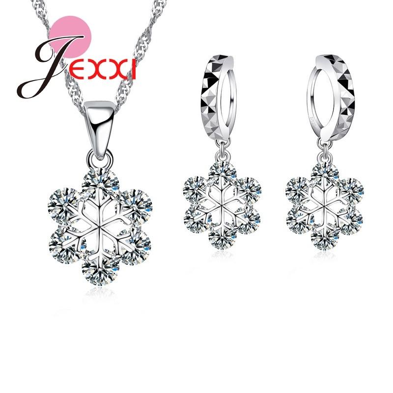 Charm Valentine Couple Gift 925 Sterling Silver Jewelry Sets Fashion Cubic Zircon Snowflake Design Necklace Earrings