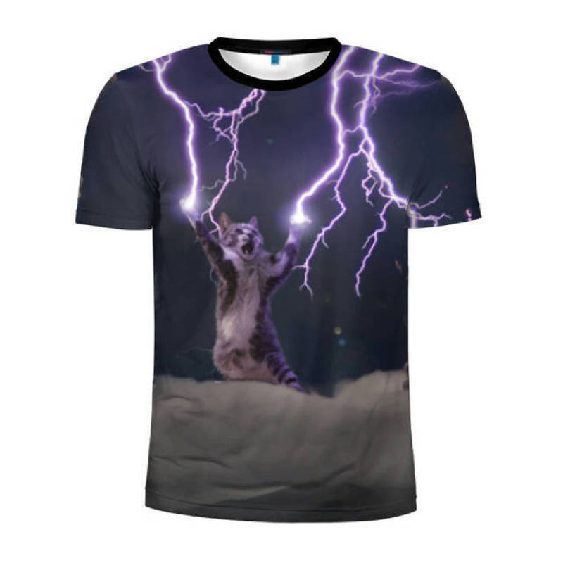 Летняя мужская и женская футболка с милым рисунком кота — фото 7