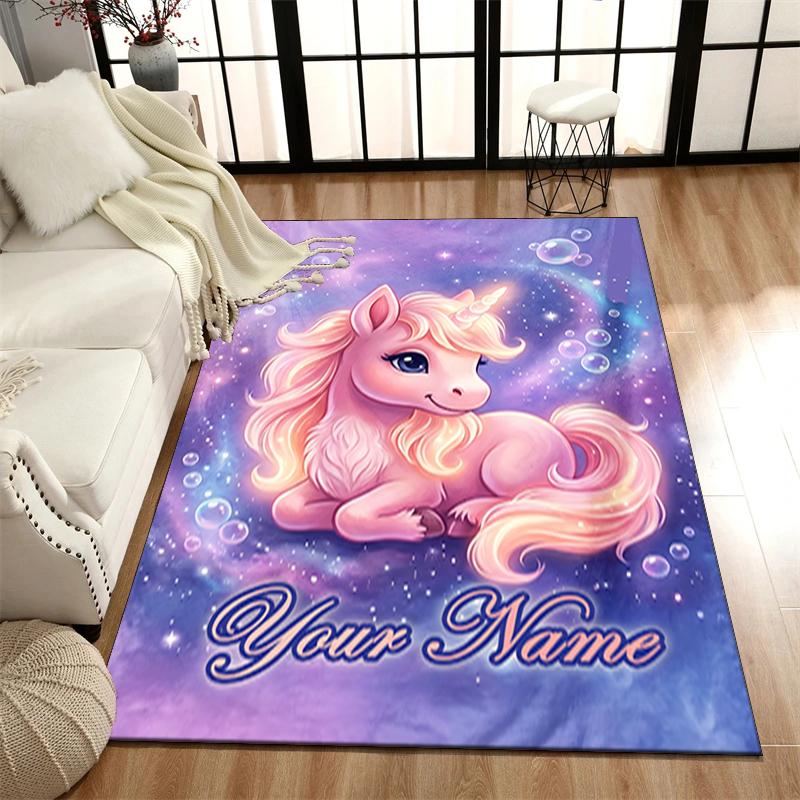 1PC Custom Name Magical Unicorn Fantasy Theme Floor Mat Ideal for Living Room, Game Rooms, Office, Bedroom,Floor Mat Playful Design