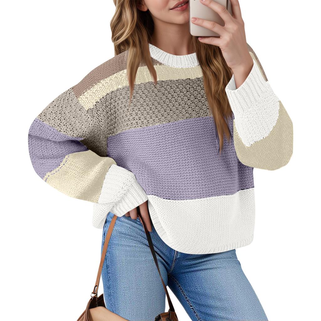 Women's Color Block Cropped Sweaters Winter Trendy Casual  Going Out Striped Pullover Tops