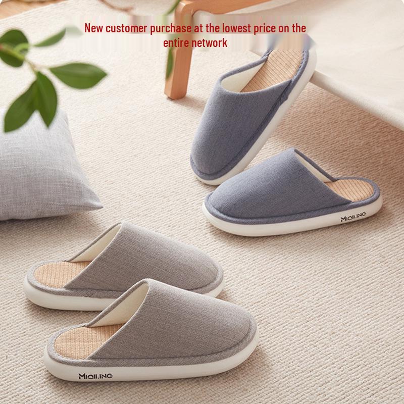 Japanese Linen Home Slippers - Silent, Non-Slip, Cotton Linen, Sweat-Absorbent, Breathable Indoor Shoes for All Seasons.