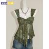 Top Scurt de Vară pentru Femei cu Decolteu Inimă, Spate Gol, Plasă, Nod în Față, Falduri, Bretea, Croială A-line, Sexy, Drăguț, Elegant, Material Moale și Confortabil