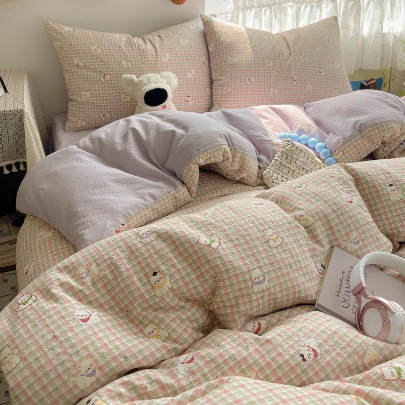 A-Typ Doppelgarn Vierteiliges Heimtextil Bettwäscheset Cartoon Bettlaken Bettbezug Studentenwohnheim Dreiteiliges Bettwäscheset