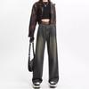 American Retro Women's High-Waisted Wide-Leg Jeans - Autumn/Winter Style Loose Drapey Mop Pants.