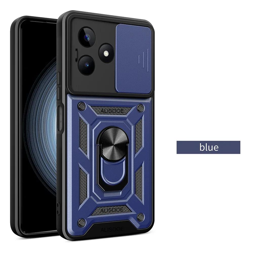 Capa for Realme C51 C55 Case Slide Camera Lens Protection Ring Stand Back Cover for Realme C51 Armor Shockproof Funda