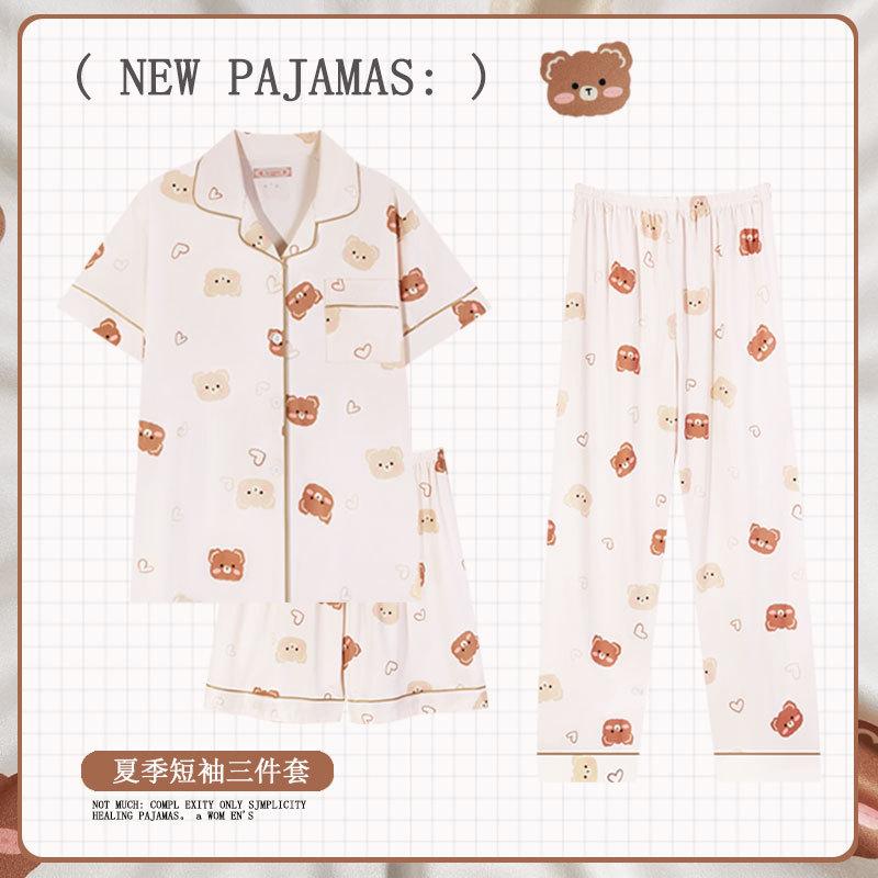 Soft Waxy Rabbit Pajamas Women's Japanese Milk Gentle and Cute Cartoon Girly Casual Short-sleeved Loungewear Three-piece Set