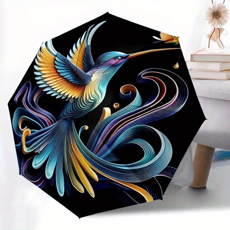 1pc Hummingbird's Dance in Vibrant Swirls Automatic Open/CloseUmbrella,Compact Umbrella for Men & Women Day Gift.A076