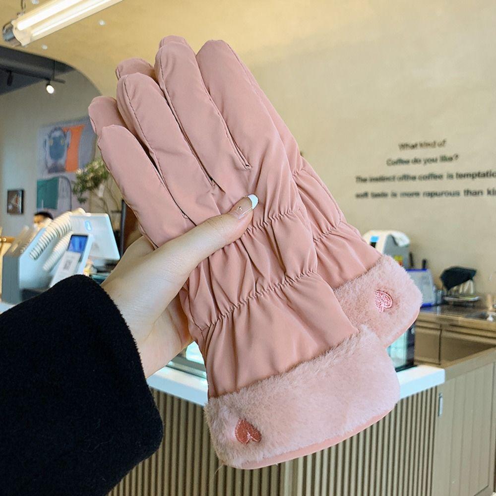 

Warm Heart Embroidery Gloves Thicken Winter Plush Gloves Fashion Girls серый
