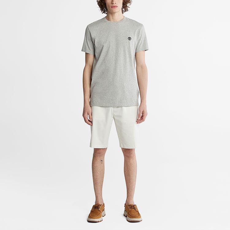 Timberland Solid Color Logo Embroidered Casual Slim Fit Crew Neck Short Sleeve T-Shirt Men Tops Medium-Heather-Gray A2EKJ-052