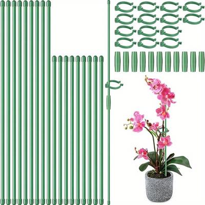 Pflanzenstäbe, 28 Stück verstellbare Pflanzenstützstäbe mit 28 Ringen und 14 Verbindungsstücken für Zimmerpflanzen und Außenpflanzen, Topfblumen, Tomaten, Rosen(16 und 12 Zoll)