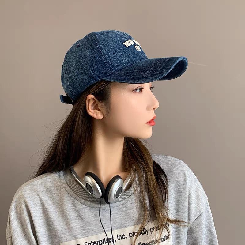 Versatile Fashion Embroidered Denim Letter Washed Sunshade Korean Baseball Cap Men'S And Women'S Trend Breathable