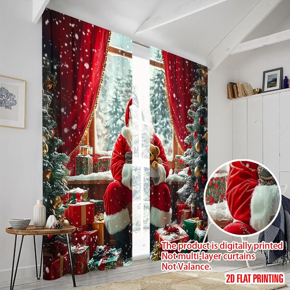 2 buc, Imprimare plană 2D Perdele contemporane Moș Crăciun5 (3) 100% poliester (fără tijă) Cadouri pentru Living, Dormitor,