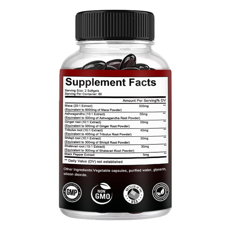 Tecepec Maca Extra Strength Supplements 8050mg with Ashwagandha, Ginger, Tribulus, Shilajit, Shatavari & Black Pepper, 120 Softgels
