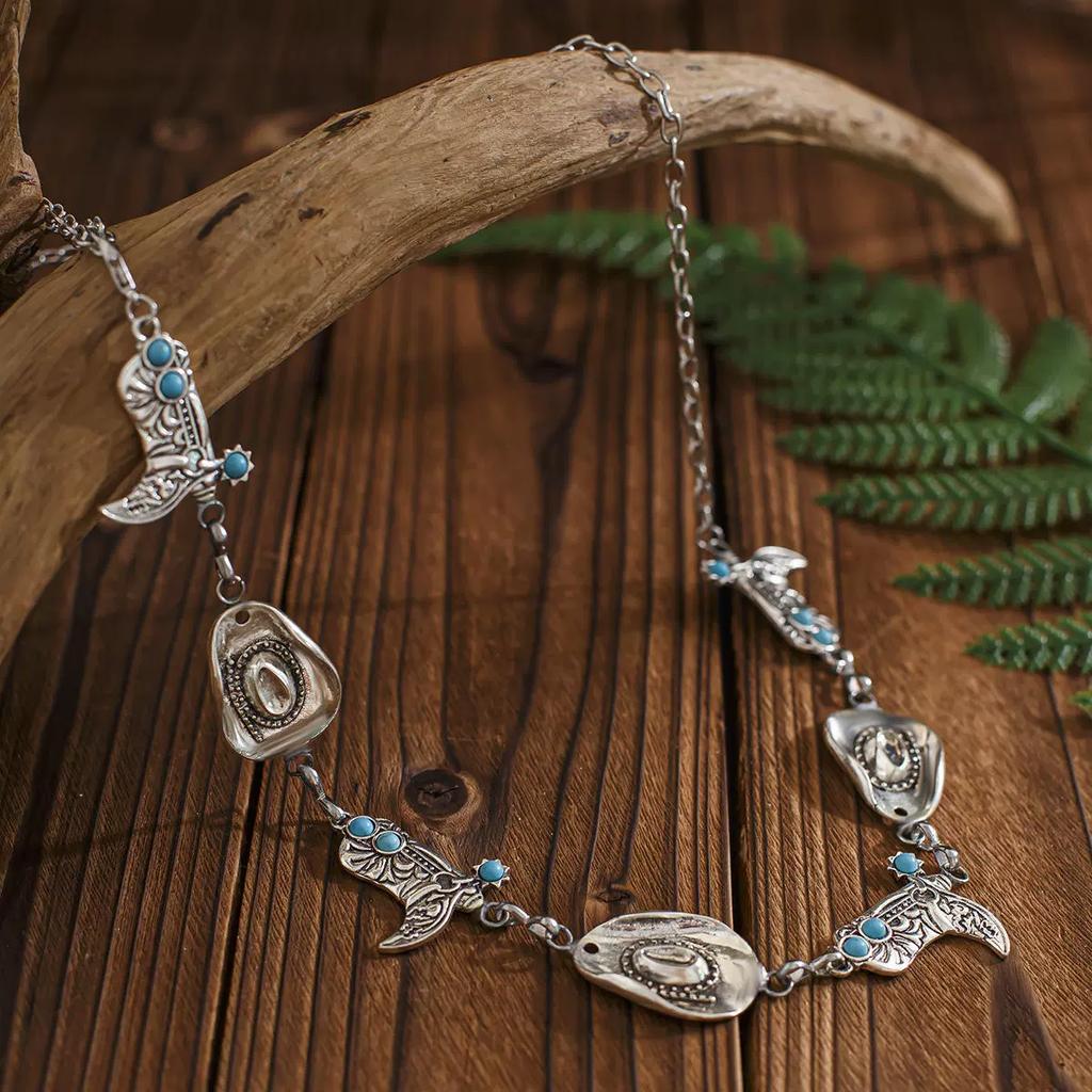 Retro style sweet and cool punk waist chain, personalized metal denim style three-dimensional body chain jewelry women