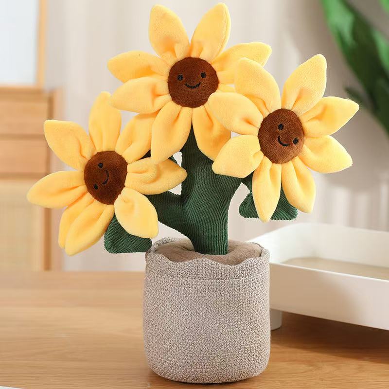 32cm Gesimuleerde Lachende Zonnebloem Pop Gevuld Pluche Speelgoed Handgemaakte Pop Cartoon Anime Schattig Kussen Kindercadeau Leuke Pop
