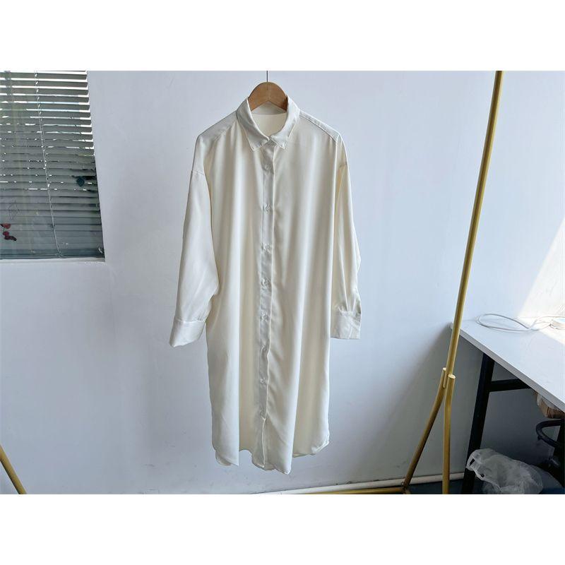 

Платье длинное с небольшим дефектом в K-стиле весна и лето однотонное ленивый ветер длинные рукава свободного кроя стройнящее рубашечный воротник Y7 Apricot M