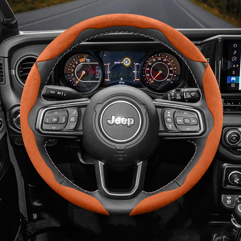 For Jeep Suede Snap-on Steering Wheel Cover Fit Renegade Compass Wrangler Jk Jl Grand Cherokee Wk2 Accessories Wj Portachiavi