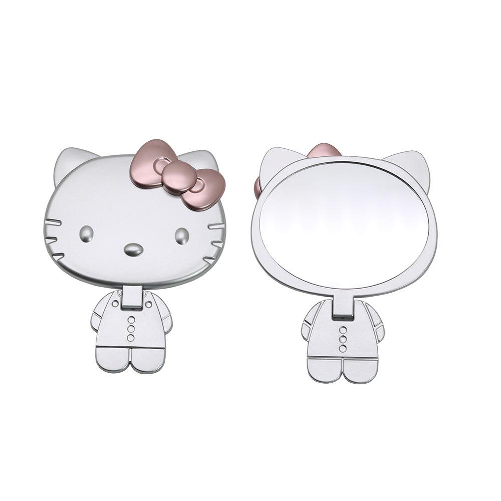 

Portable Handheld Kitty Cat Vanity Makeup Mirror with Paint Folding Handle серебряный