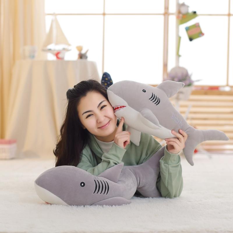 60~100cm Cute Blue Gray Shark Doll Plush Toy Stuffed Soft Sea Animal Fish Pillow Appease Toys for Kids Girl Birthday Gifts Decor