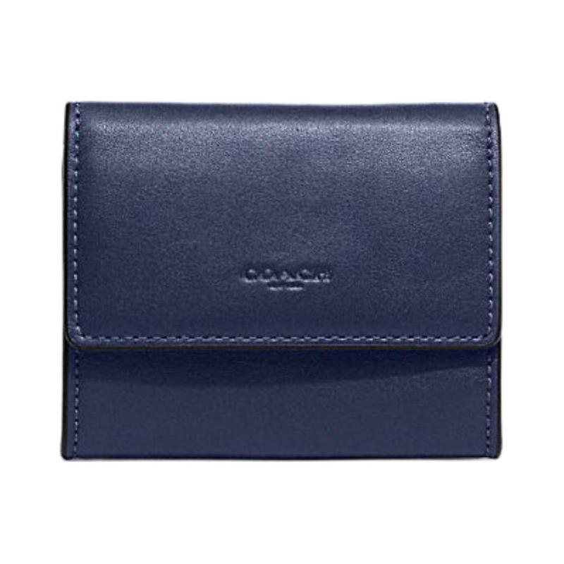 

COACH etter printed logo bi-fold snap button with multiple card slots leather card holder women s navy blue navy blue синій