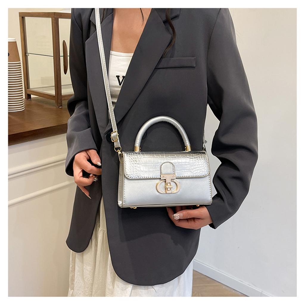 Fashionable Fashionable Lock Buckle Crocodile Pattern Leisure Handheld Single Shoulder Crossbody Small Square Bag For Women