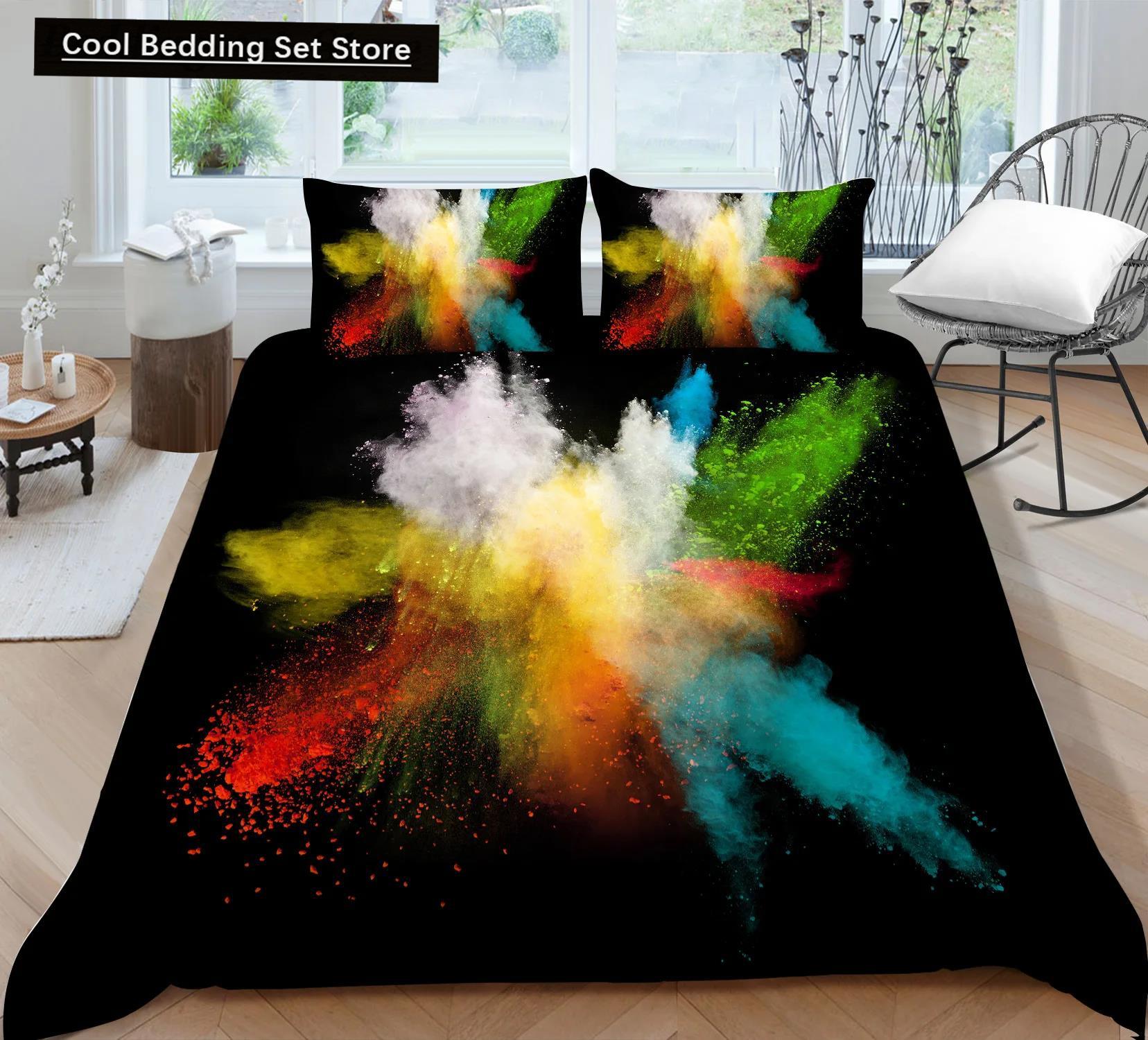 

3D Tie Dye King Queen Duvet Cover Colorful Splash Ink Style Bedding Set For Kids Teens Adults Modern Art Polyester Quilt Cover EU Single(135*200cm)3pcs