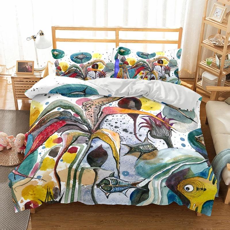 Bedclothes Super High Quality Cartoon Bedclothes Marine Organism Kids Cartoon Bedding Cute Bed Sets 3d White And Blue Beddings