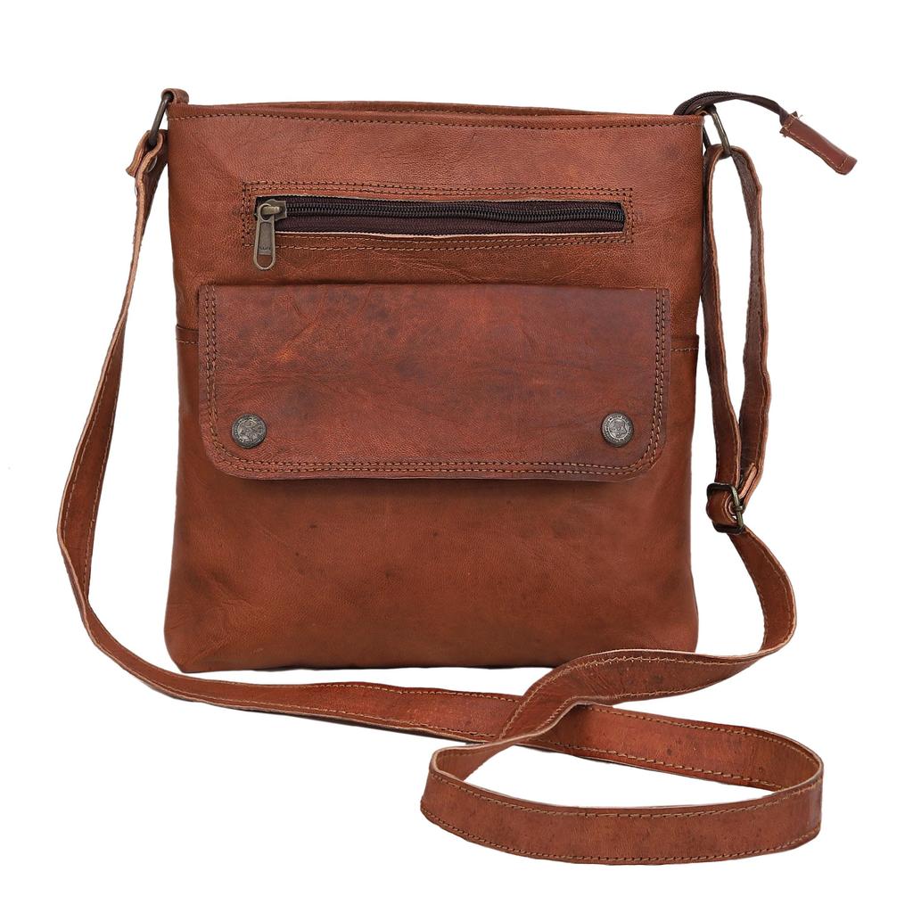 Handmade Leather Crossbody Bag: Rustic Boho Sling Purse