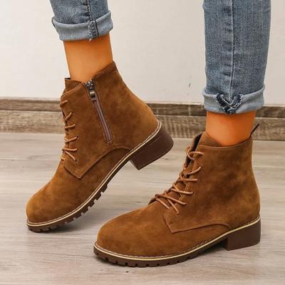 Retro Short Boots  Autumn Winter New Round Head Solid Color Simple Side Zipper Versatile Anti Slip Women's Shoes Large Size