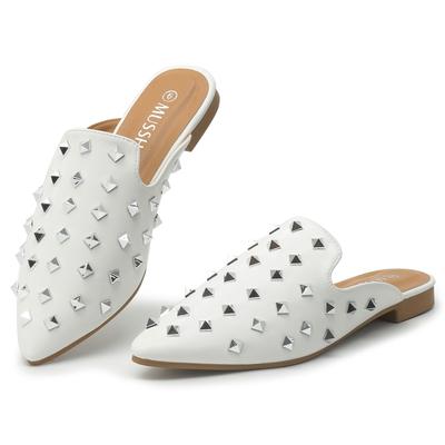 Mules pour Femmes Plates Confortables Bout Pointu Cloutées Mules pour Femmes