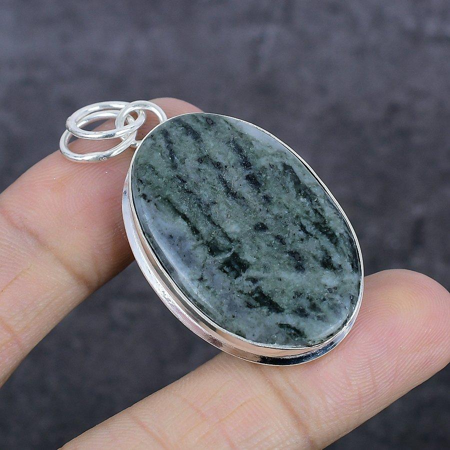 Green Aventurine Gemstone 925 Sterling Silver Jewelry Pendant 2.09" l6i86