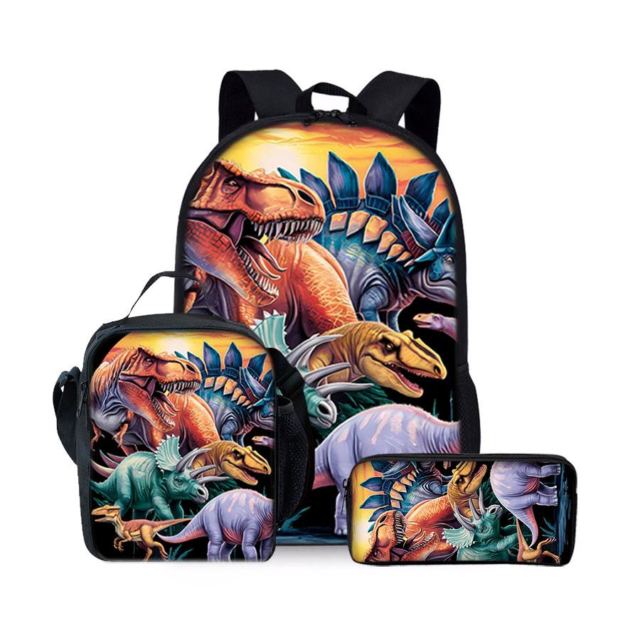 Nieuwe Dinosaurus Patroon Drie Delige Set Rugzakken voor Jongens en Meisjes Beste Cadeaus 2D Platte Cartoon Schoolrugzak voor Kinderen
