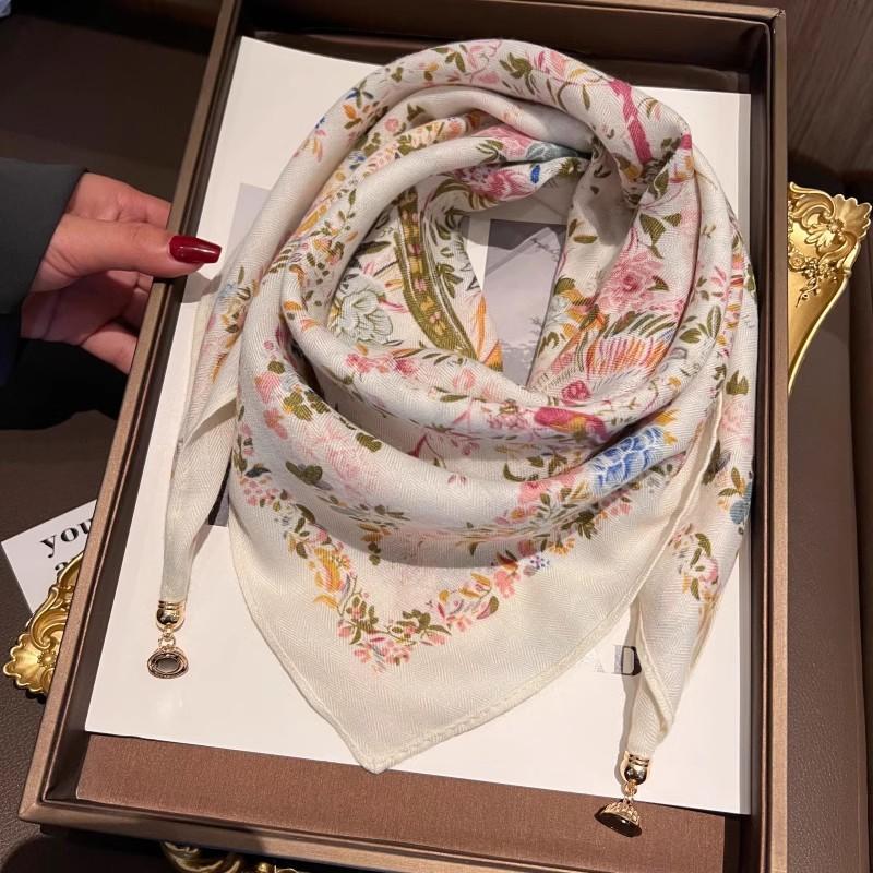 Magnetic buckle soft small square scarf silk scarf women's spring and autumn thin versatile neck protector scarf triangular scarf winter warm scarf