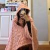 Cozy Plush Hooded Shawl Blanket Soft Warm Wrinkle-Free Nap Casual Shawl Blanket Office Home Accessories
