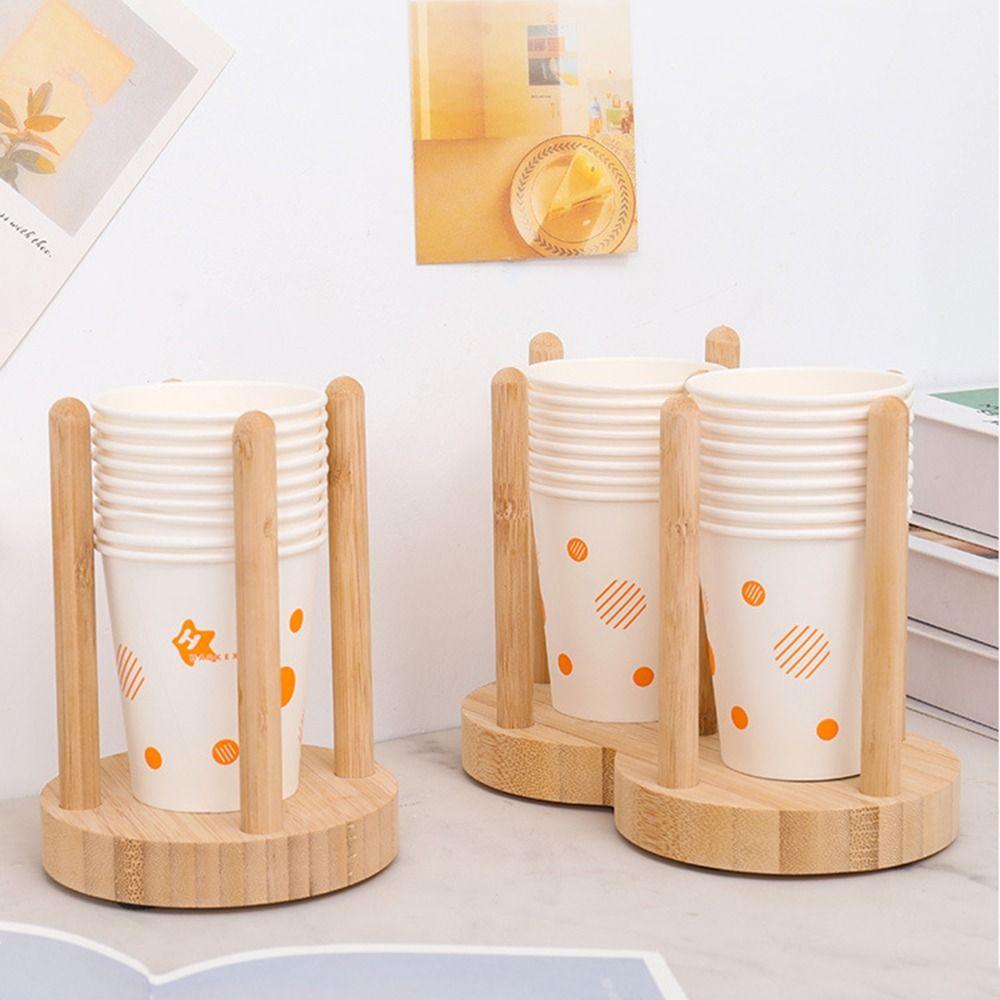Round Disposable Cup Storage Holder 1/2 Grids Water Cup Organizer Wood Paper Cup Dispenser  Kitchen