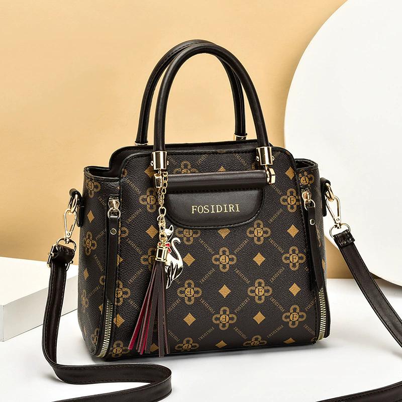 Borsa a tracolla da donna stampata, Borsa a spalla grande capacità classica retrò per il pendolarismo quotidiano