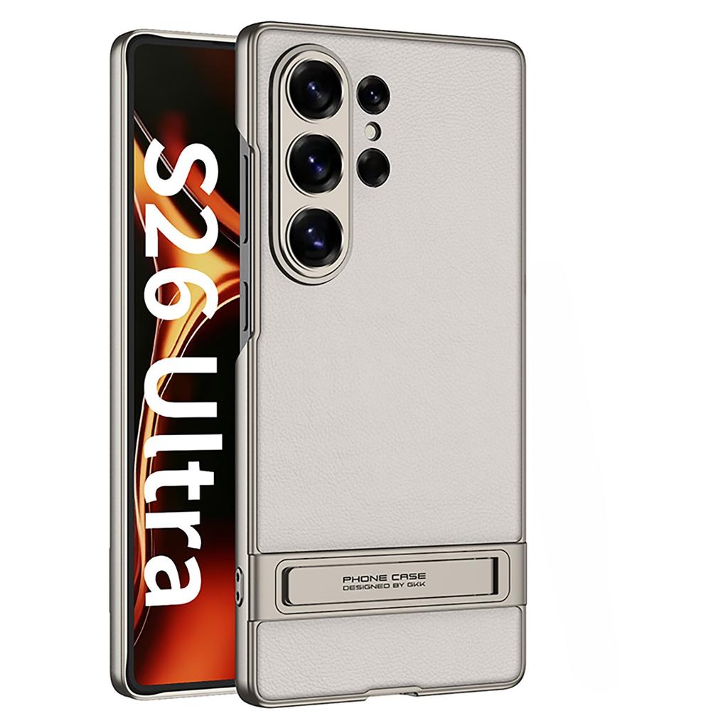 Custodia per Telefono con Supporto Invisibile Elettroplaccato per Samsung Galaxy S26 S25 S24 Ultra Copertura Protettiva Anti Caduta in Pelle Opaca