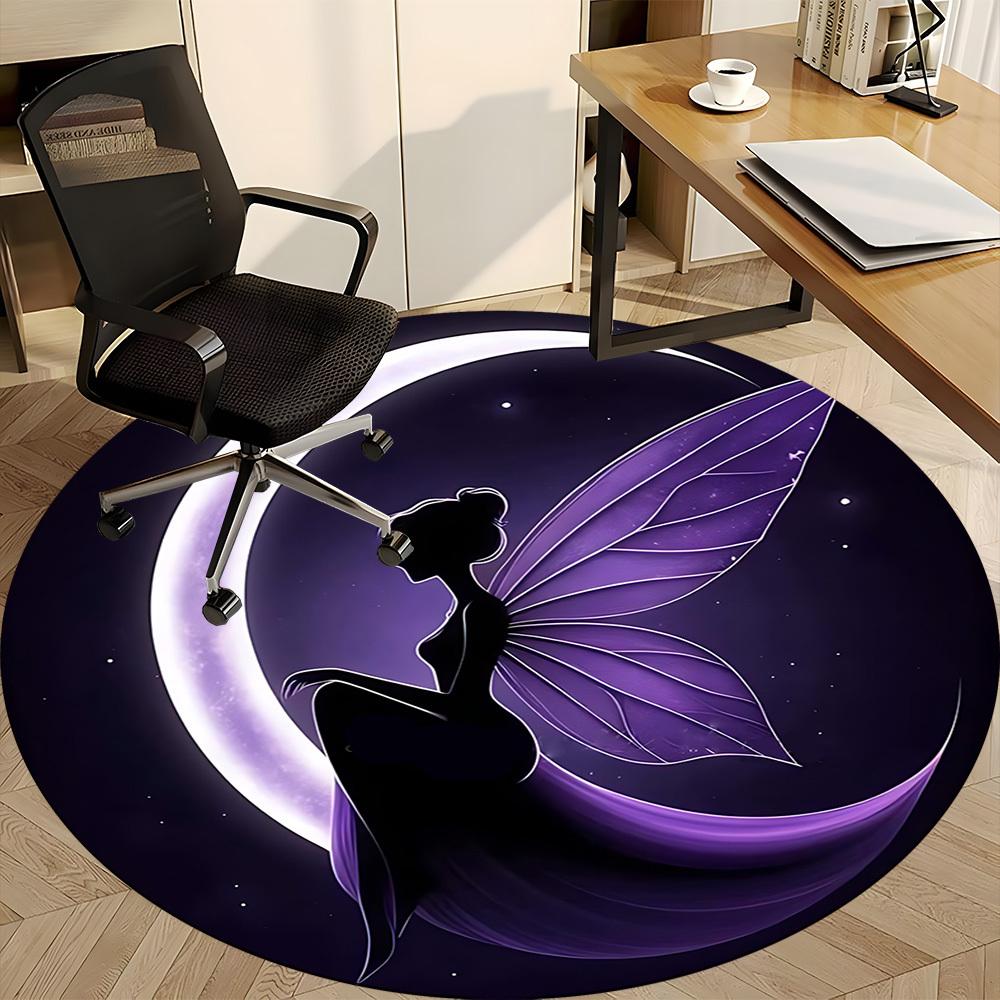 1pc Moon Fairy Office Round Area Rug, Indoor Mat Suitable ForOffice, Under Office Chairs Bedroom Living Room Home Decor, Room Deco T139