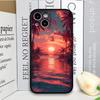Creative Sunset Beach Wave Coconut Palm Landscape Phone Case for iPhone 17 16 Pro Max 15 14 13 12 11 Mini X 7 8 Plus Hard Cover