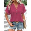 YYFS Women's Fashion Casual Summer Spring Solid Color Print Short Sleeve V-Neck Blouses & Shirts